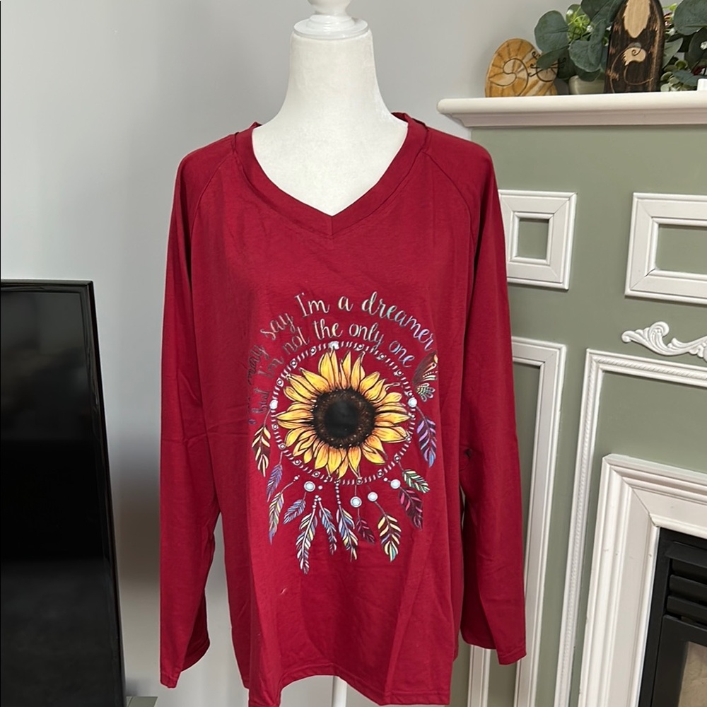 Red Sunflower Graphic Women's Long -Sleeve T-Shirt